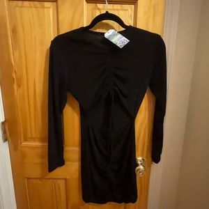Black Sundays dress, one size (fits XS/S), black shimmery fabric with cutout
